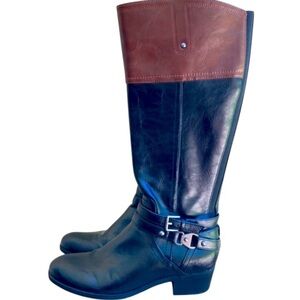 Unisa Boots Black Brown Tall Riding Faux Leather Heel Size 7.5